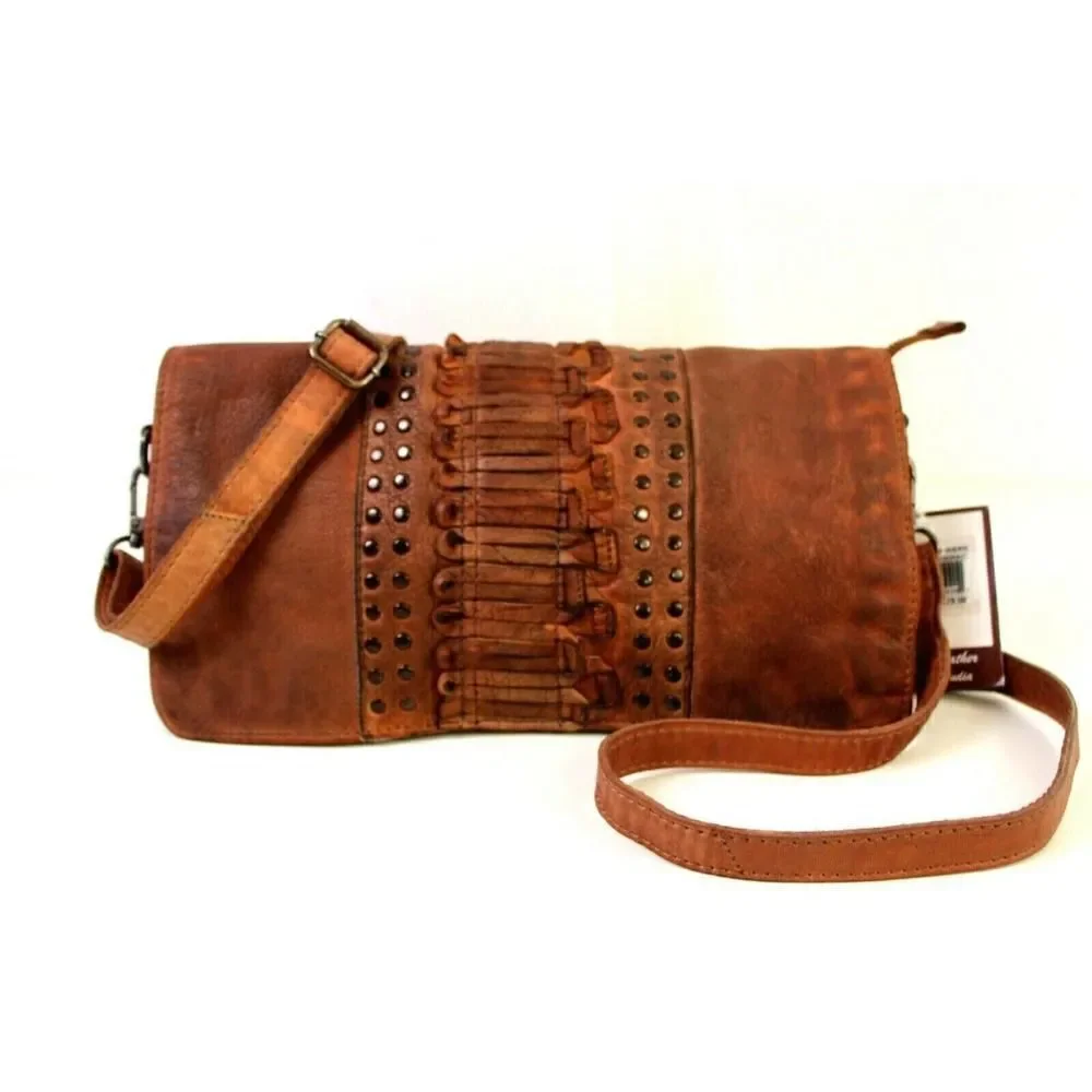 NWT $179 CIVICO 9 COGNAC BROWN GENUINE LEATHER X-BODY SHOULDER BAG HANDBAG PURSE